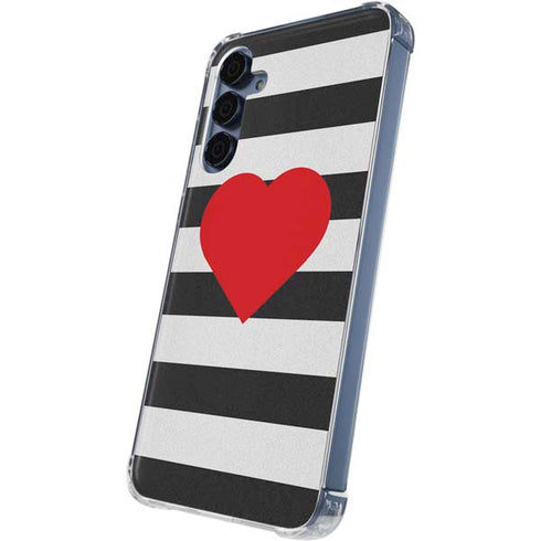 Black And White Striped Heart Galaxy A55 5G Clear Case