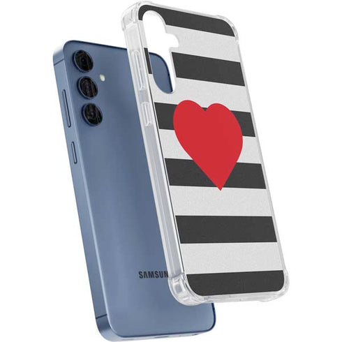 Black And White Striped Heart Galaxy A55 5G Clear Case