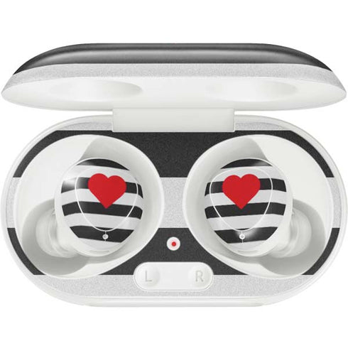 Black And White Striped Heart Galaxy Buds Plus Skin