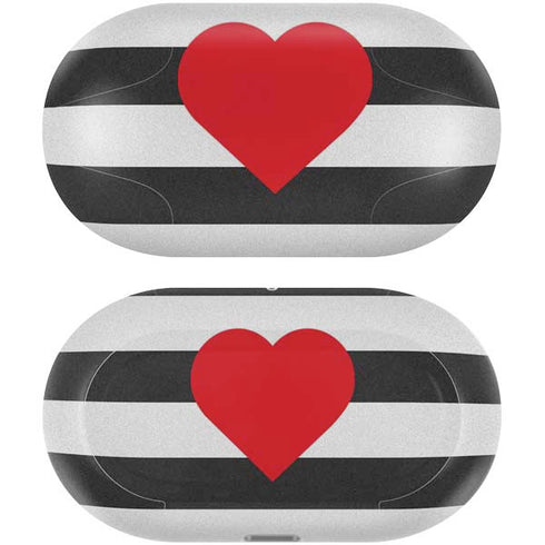 Black And White Striped Heart Galaxy Buds Plus Skin