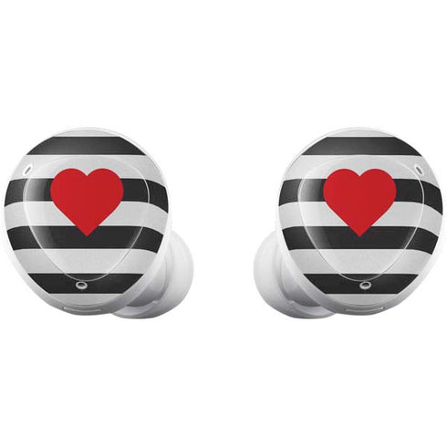Black And White Striped Heart Galaxy Buds Plus Skin