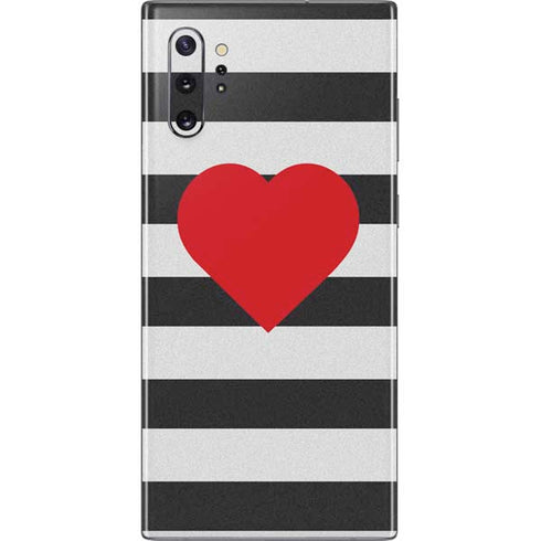 Black And White Striped Heart Galaxy Note 10 Plus Skin