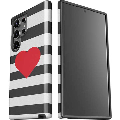 Black And White Striped Heart Galaxy S23 Ultra Pro Case