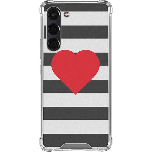 Black And White Striped Heart Galaxy S24 FE Clear Case