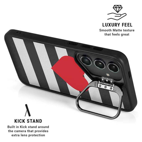Black And White Striped Heart Galaxy S24 FE Kickstand Case