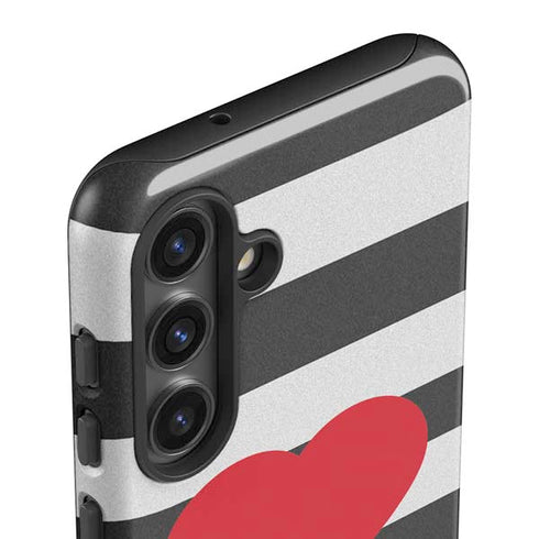 Black And White Striped Heart Galaxy S25 Impact Case