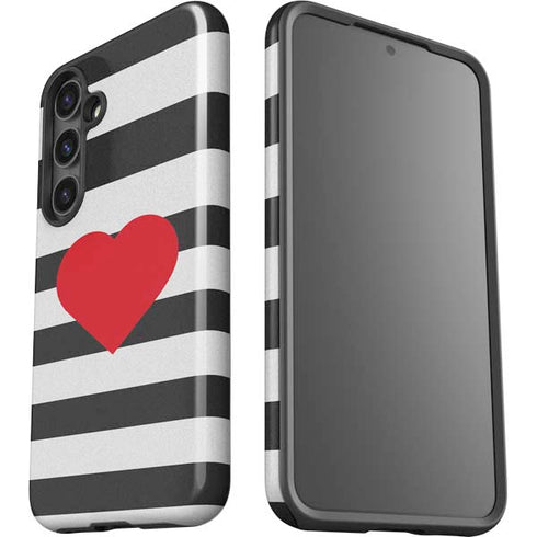 Black And White Striped Heart Galaxy S25 Impact Case