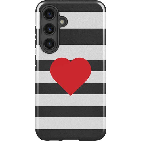 Black And White Striped Heart Galaxy S25 Plus Impact Case