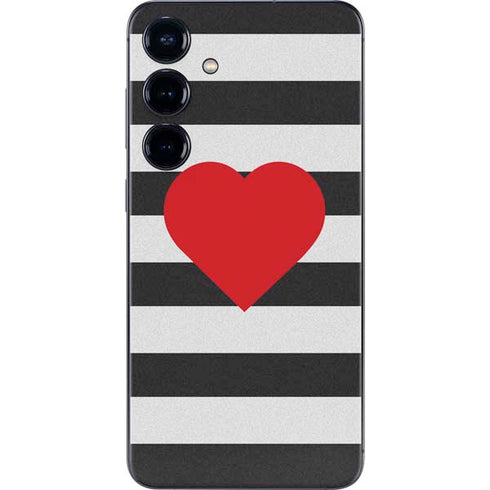 Black And White Striped Heart Galaxy S24 Plus Skin