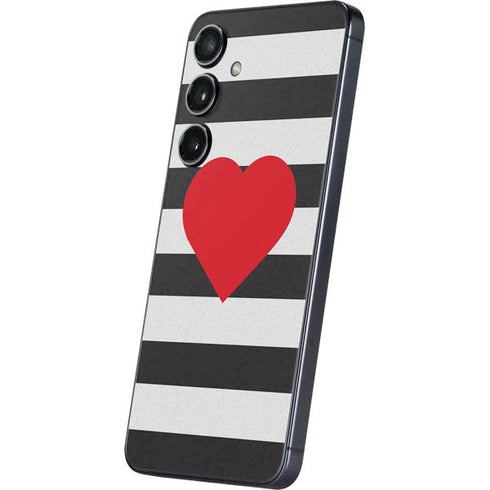 Black And White Striped Heart Galaxy S25 Plus Skin