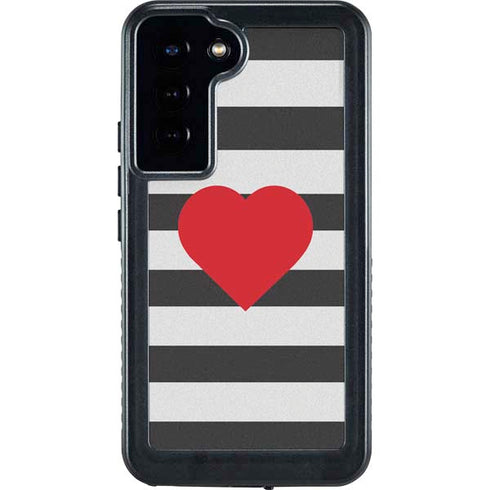 Black And White Striped Heart Galaxy S24 Plus Waterproof Case