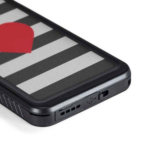 Black And White Striped Heart Galaxy S24 Plus Waterproof Case