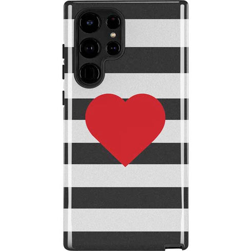 Black And White Striped Heart Galaxy S25 Ultra Impact Case