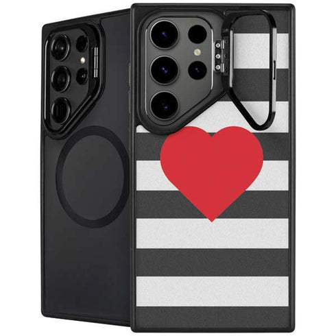 Black And White Striped Heart Galaxy Cases