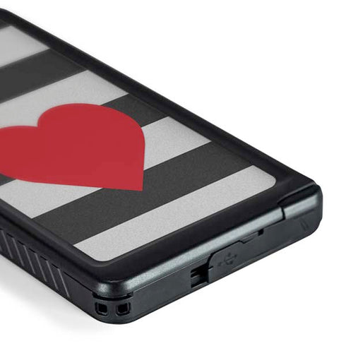 Black And White Striped Heart Galaxy S24 Ultra Waterproof Case