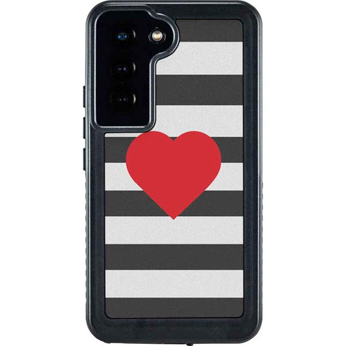 Black And White Striped Heart Galaxy S24 Waterproof Case