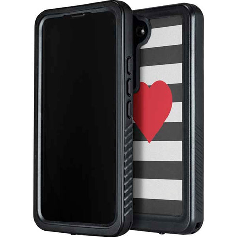 Black And White Striped Heart Galaxy S24 Waterproof Case