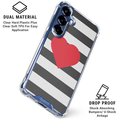 Black And White Striped Heart Galaxy S25 Plus Clear Case