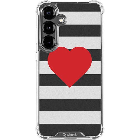 Black And White Striped Heart Galaxy S26 Clear Case
