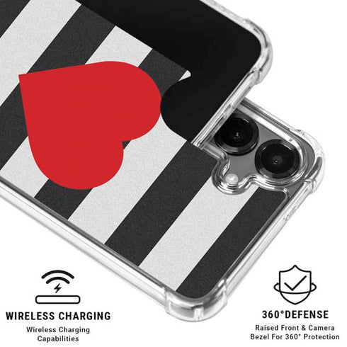 Black And White Striped Heart Galaxy S26 Clear Case
