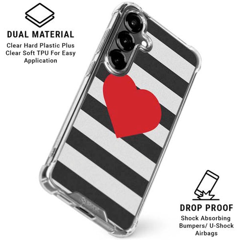 Black And White Striped Heart Galaxy S26 Clear Case