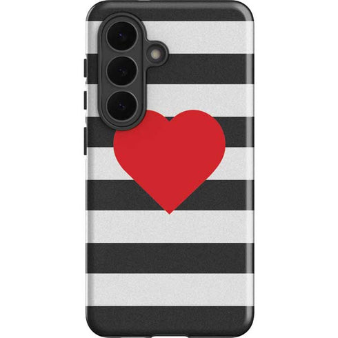 Black And White Striped Heart Galaxy S26 Plus Impact Case