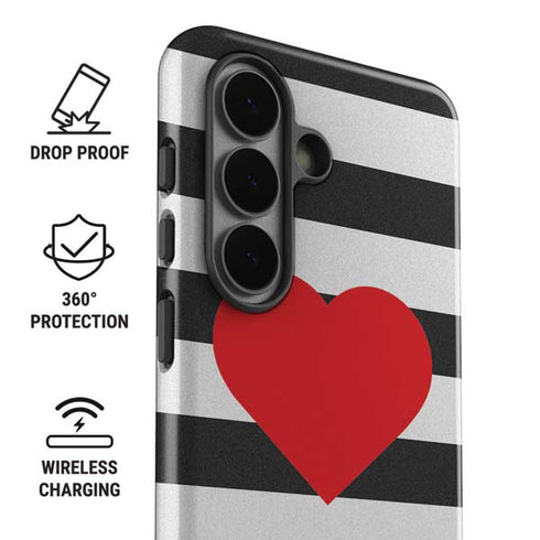 Black And White Striped Heart Galaxy S26 Plus Impact Case