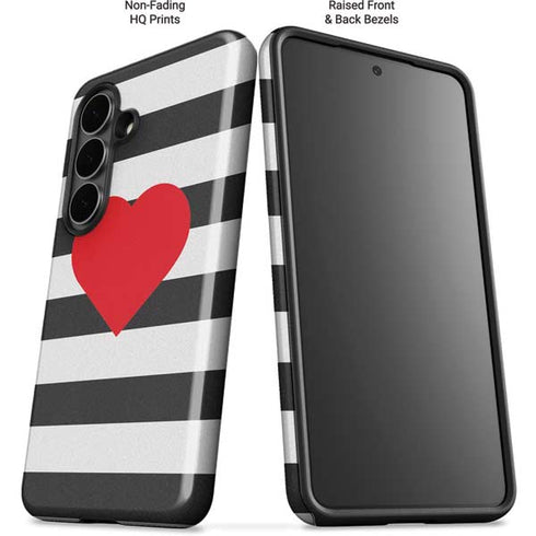 Black And White Striped Heart Galaxy S26 Plus Impact Case