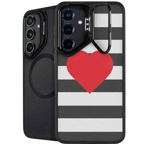 Black And White Striped Heart Galaxy S26 Plus Kickstand Case
