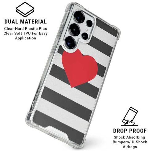 Black And White Striped Heart Galaxy S26 Ultra Clear Case