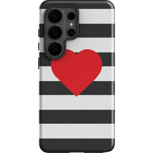 Black And White Striped Heart Galaxy S26 Ultra Impact Case