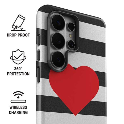 Black And White Striped Heart Galaxy S26 Ultra Impact Case