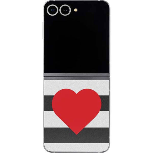 Black And White Striped Heart Galaxy Z Flip6 Skin