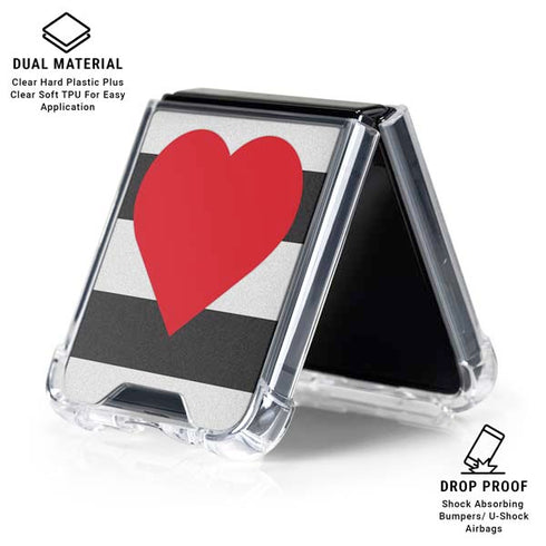 Black And White Striped Heart Galaxy Z Flip6 Clear Case