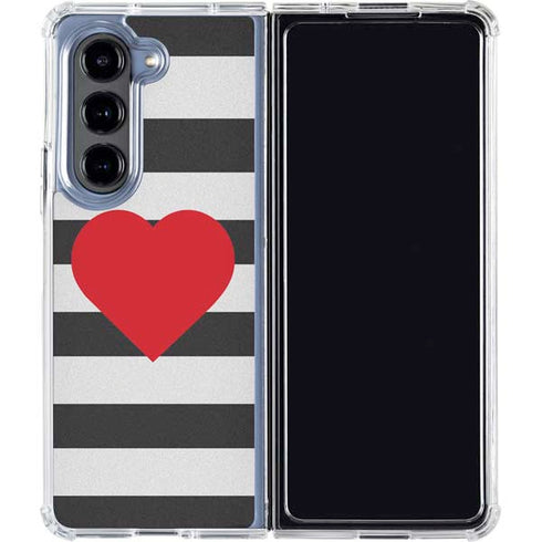 Black And White Striped Heart Galaxy Z Fold5 5G Clear Case