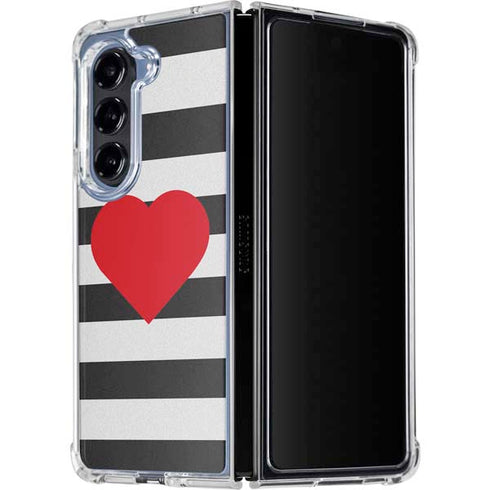 Black And White Striped Heart Galaxy Z Fold5 5G Clear Case
