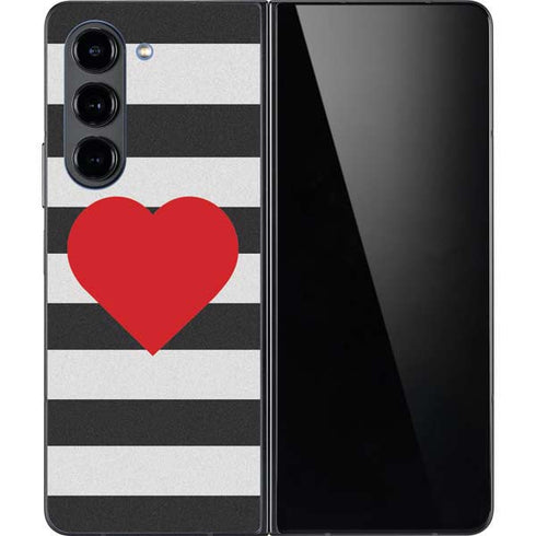 Black And White Striped Heart Galaxy Z Fold5 5G Skin
