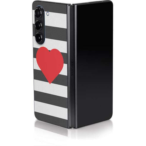 Black And White Striped Heart Galaxy Z Fold5 5G Skin