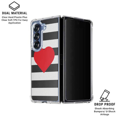 Black And White Striped Heart Galaxy Z Fold6 Clear Case