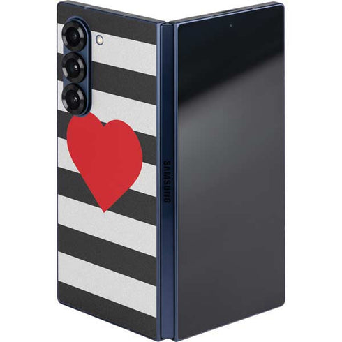 Black And White Striped Heart Galaxy Z Fold6 Skin