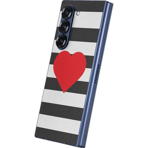 Black And White Striped Heart Galaxy Z Fold6 Skin