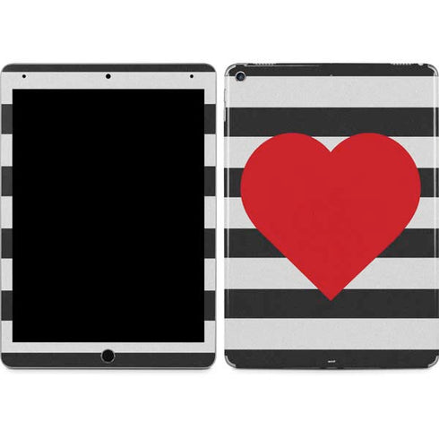 Black And White Striped Heart iPad Skins