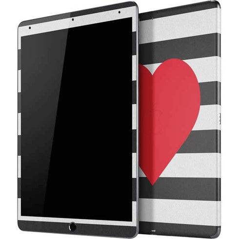 Black And White Striped Heart iPad Skins