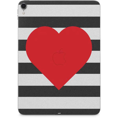 Black And White Striped Heart Apple iPad Pro Skin
