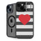 Black And White Striped Heart iPhone 13 Kickstand Case
