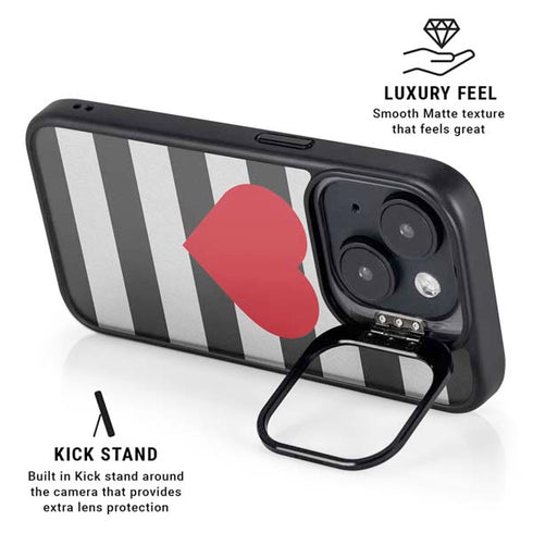 Black And White Striped Heart iPhone 13 Kickstand Case