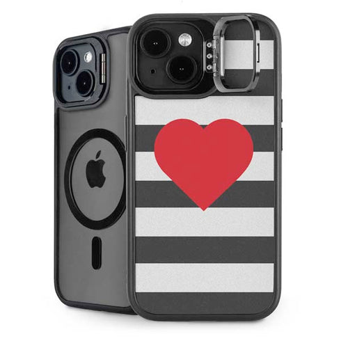 Black And White Striped Heart iPhone 14 Kickstand Case