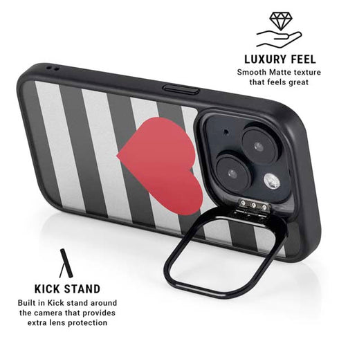 Black And White Striped Heart iPhone 14 Kickstand Case