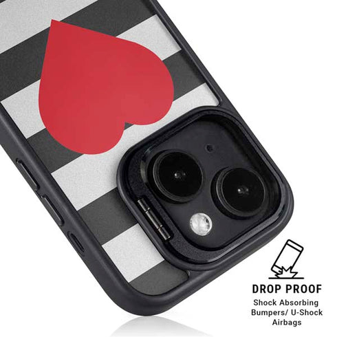 Black And White Striped Heart iPhone 14 Kickstand Case