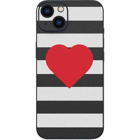 Black And White Striped Heart iPhone Skins